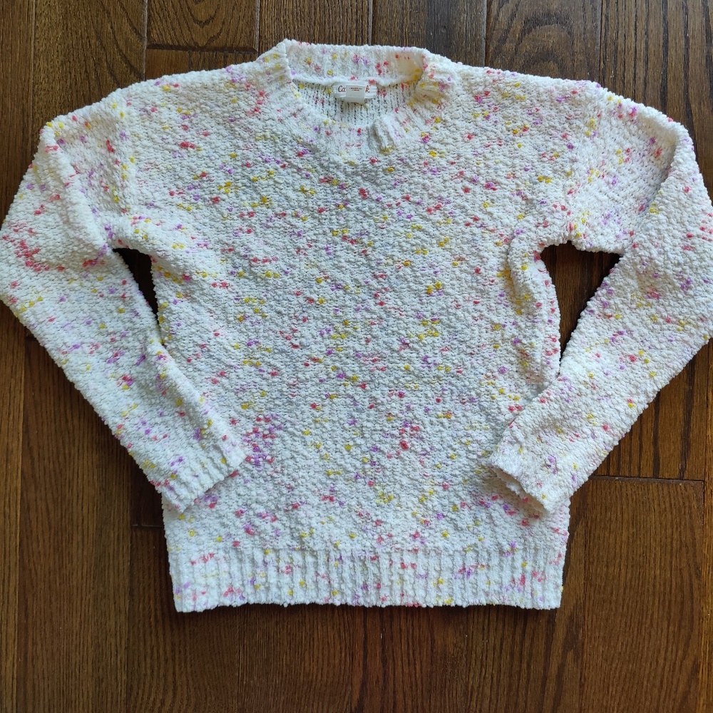 Cat and Jack Textured Girls Sweater - White with colorful flecks, size 7/8